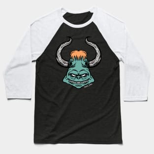 Green Grinning Horned Demon Baseball T-Shirt